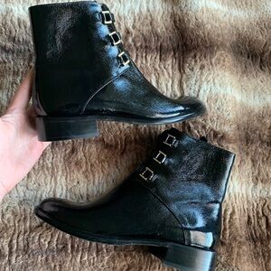 Emporio Armani Black Patent Leather Booties